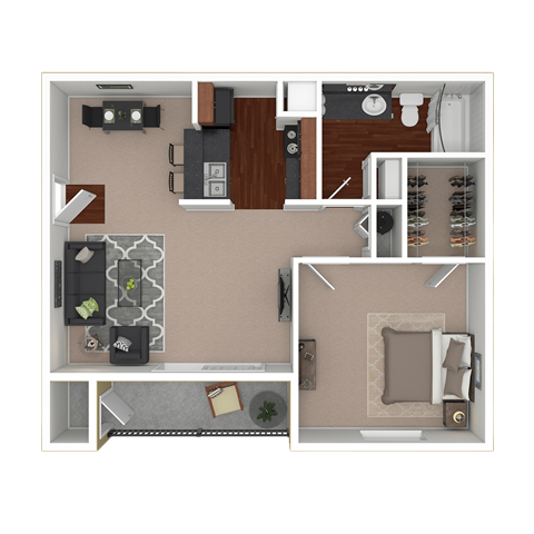 Floor plan for 1 bed, 1 bath, 650 sqft